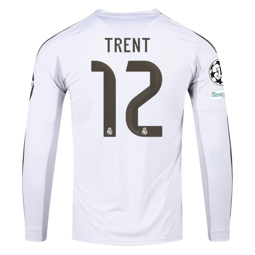 adidas Real Madrid Trent Long Sleeve Home Jersey w/ Intercontinental + Champions League Patches 25/26 (White)