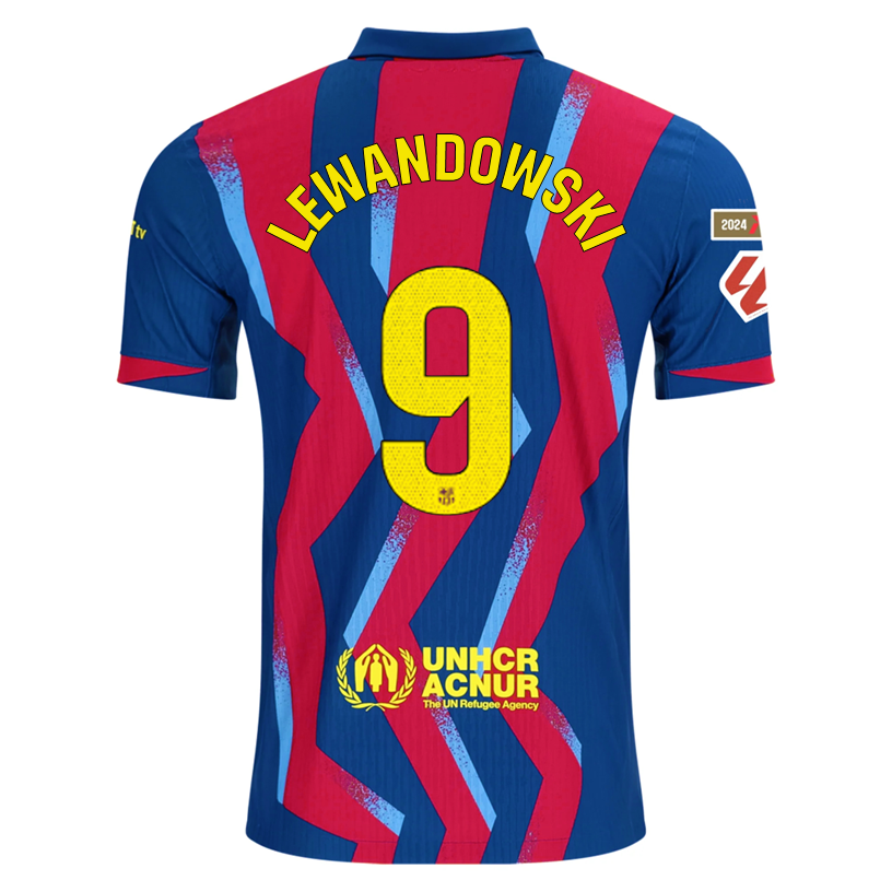 Nike Men's FC Barcelona Lewandowski 4th Authentic Jersey 25/26 w/ La Liga Patches (Blue/Red/Yellow)