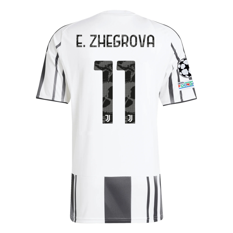 adidas Juventus E. Zhegrova  Home Jersey w/ Champions League Patches 25/26 (White/Black/Pink)