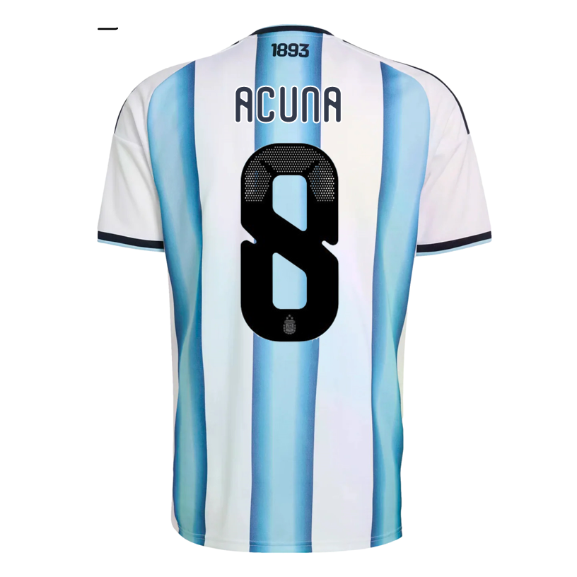 adidas Men's Acuna Argentina 2026 Home World Cup Jersey (White/Icey Light Blue)