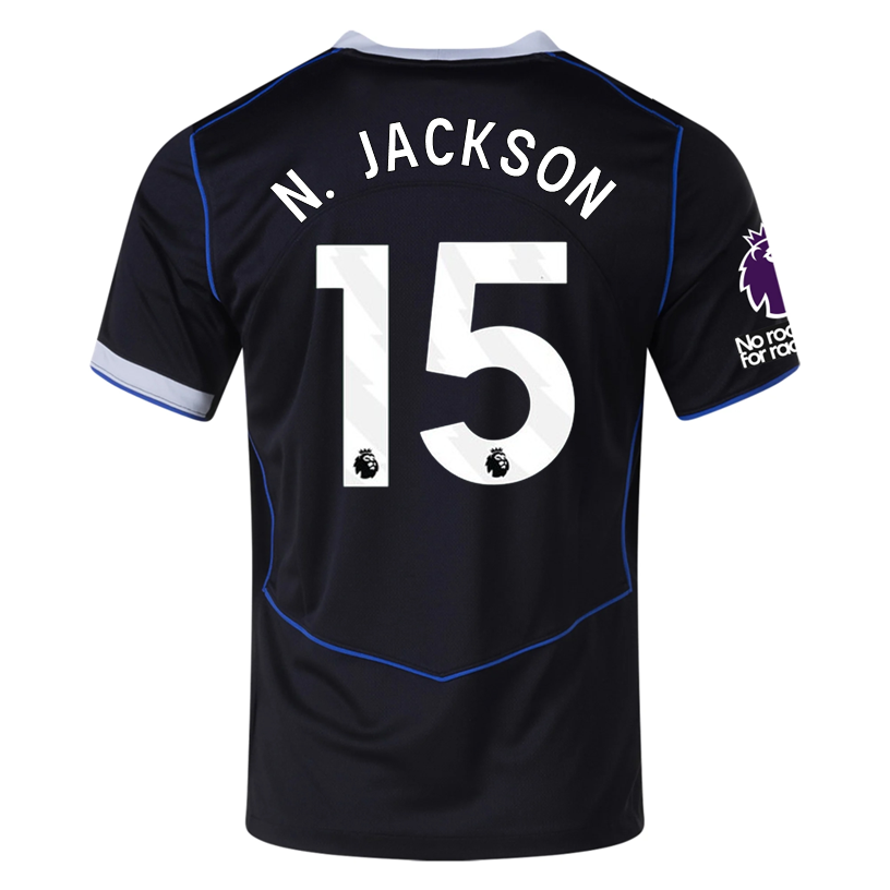 Nike N.Jackson Chelsea T90 Third Jersey w/ EPL + NRFR + CWCC Patch 25/26 (Black/Silver)