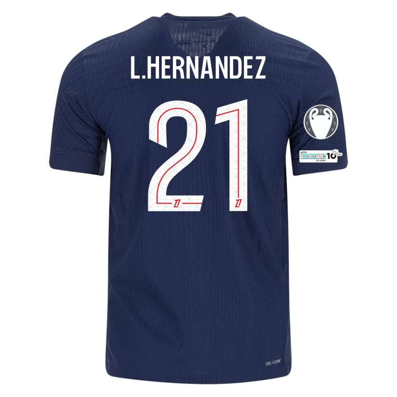 Nike Men's L. Hernandez Paris Saint-Germain Authentic Home Jersey 25/26 w/ Champions League Patches (Navy)