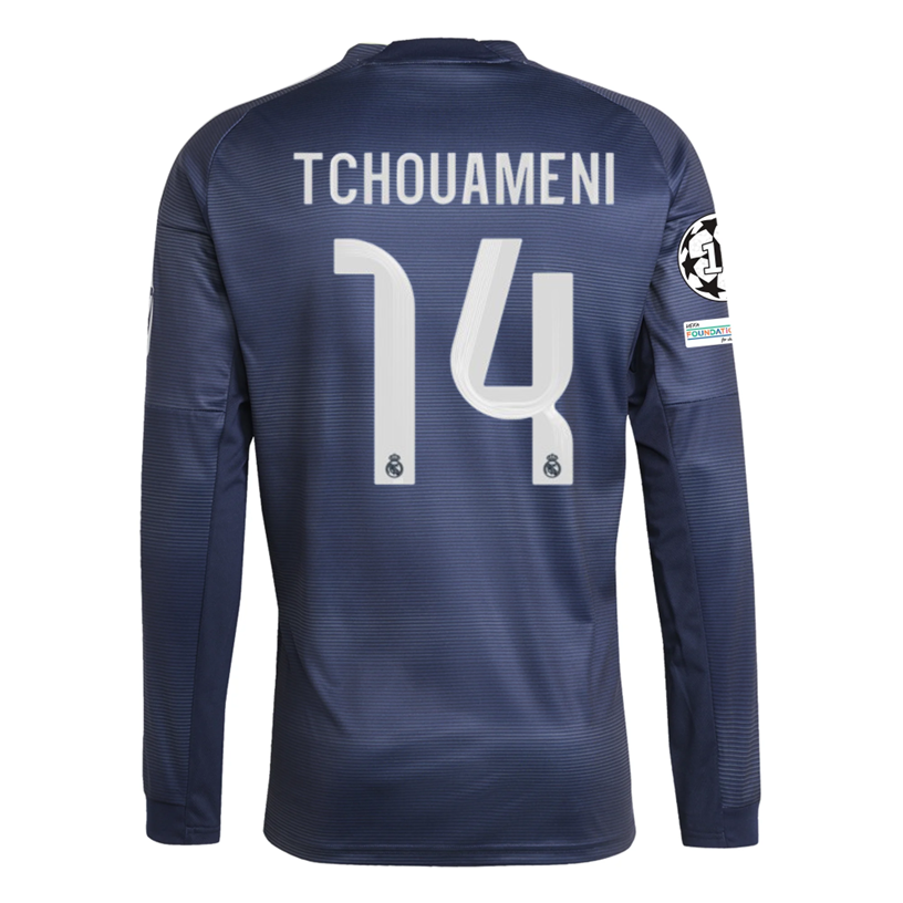 adidas Real Madrid Tchouameni Long Sleeve Away Jersey w/ Champions League Patches 25/26 (Legend Ink)