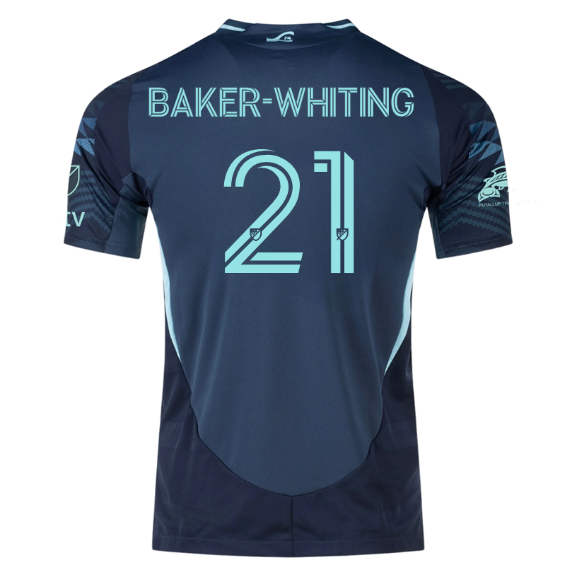 adidas R. Baker-Whiting Seattle Sounders Authentic Away Jersey 25/26 w/ MLS Patches &amp; Sponsor (Aura Ink)