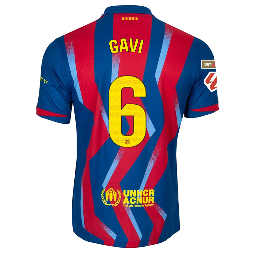 Nike Men&#39;s FC Barcelona Gavi 4th Jersey 25/26 w/ La Liga Patches (Blue/Red/Yellow)
