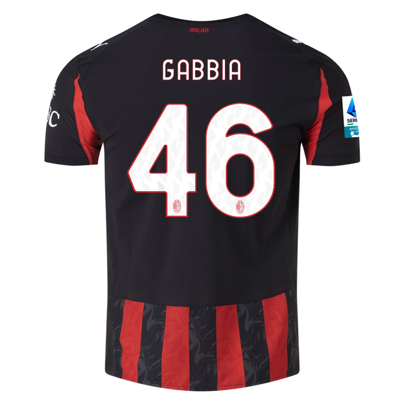 Puma Gabbia Men's AC Milan Authentic Home Jersey 25/26 w/ Seria A Patch (Red/Black)