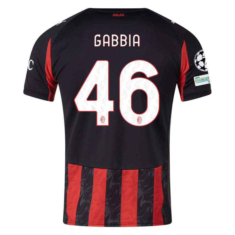 Puma Gabbia Men's AC Milan Home Jersey w/ Champions League Patches 25/26 (Red/Black)