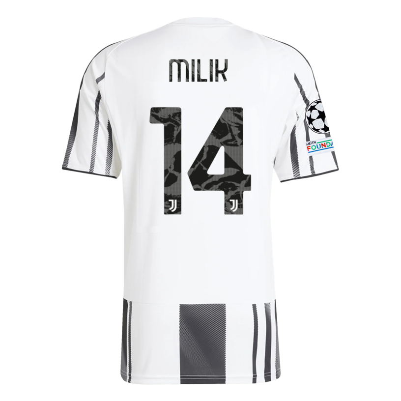 adidas Juventus Milik  Home Jersey w/ Champions League Patches 25/26 (White/Black/Pink)