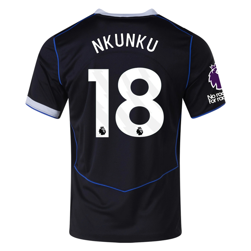 Nike Nkunku Chelsea T90 Third Jersey w/ EPL + NRFR + CWCC Patch 25/26 (Black/Silver)