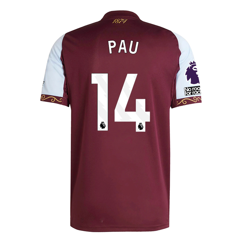 adidas Pau Men's Aston Villa Home Jersey 25/26 w/ NRFR + EPL Patches (Maroon/Blue)
