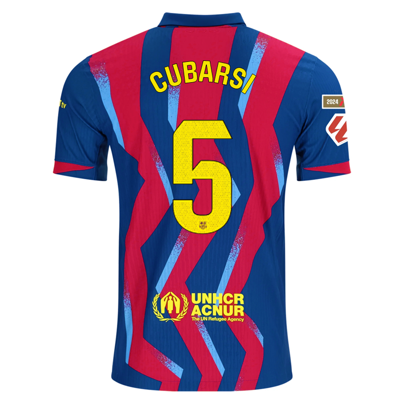 Nike Men's FC Barcelona Cubarsi 4th Authentic Jersey 25/26 w/ La Liga Patches (Blue/Red/Yellow)