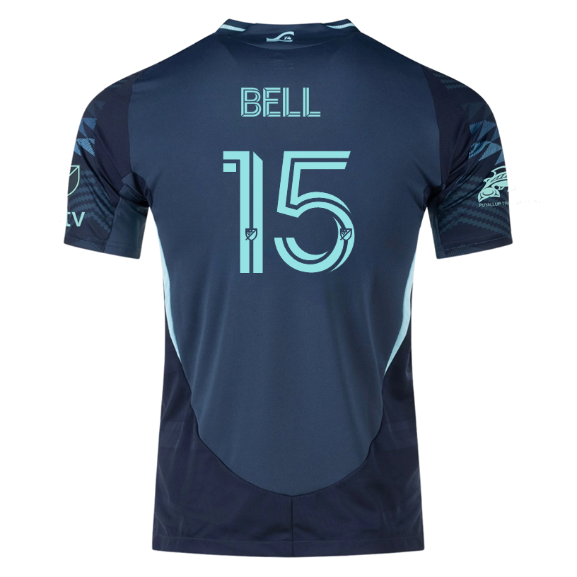 adidas J. Bell Seattle Sounders Authentic Away Jersey 25/26 w/ MLS Patches &amp; Sponsor (Aura Ink)