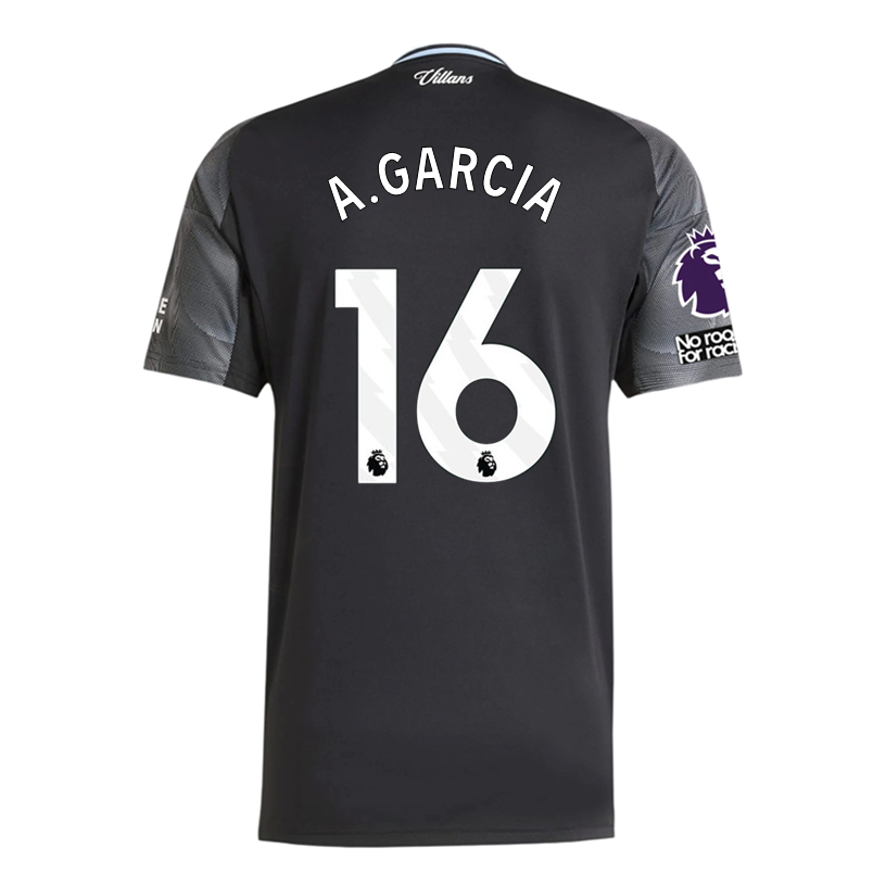 adidas A. Garcia Men&#39;s Aston Villa 25/26 Away Jersey w/ EPL + NRFR Patches (Black/Global Blue)