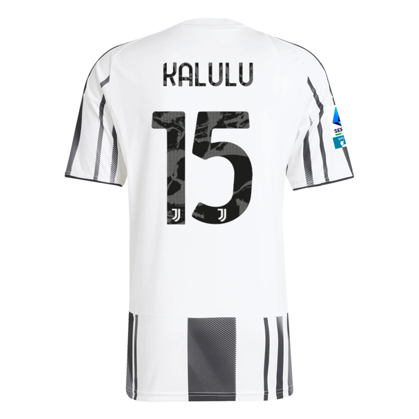adidas Men&#39;s Juventus Kalulu Home Jersey w/ Serie A Patch 25/26 (White/Black/Pink)