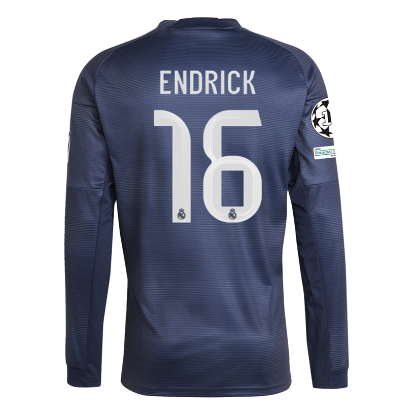 adidas Real Madrid Endrick Long Sleeve Away Jersey w/ Champions League Patches 25/26 (Legend Ink)
