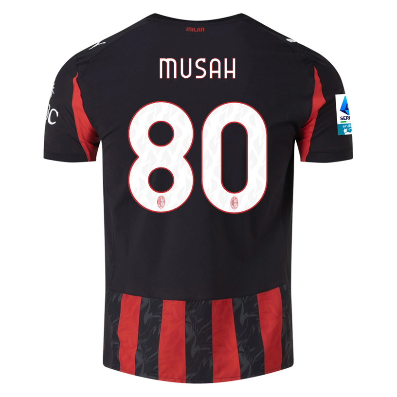 Puma Musah Men's AC Milan Authentic Home Jersey 25/26 w/ Seria A Patch (Red/Black)