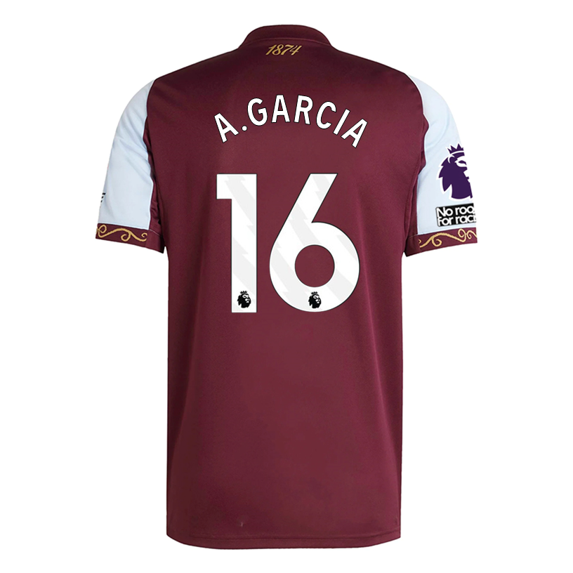 adidas A. Garcia Men&#39;s Aston Villa Home Jersey 25/26 w/ NRFR + EPL Patches (Maroon/Blue)