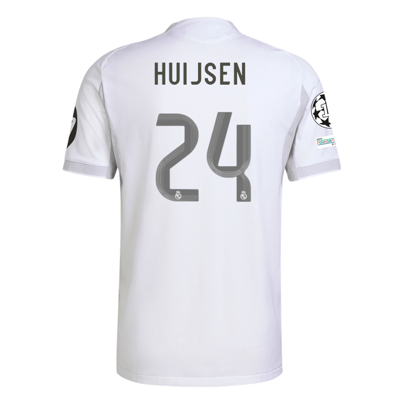adidas Dean Huijsen Real Madrid 25/26 Home Jersey w/ Champions League Patches (White)