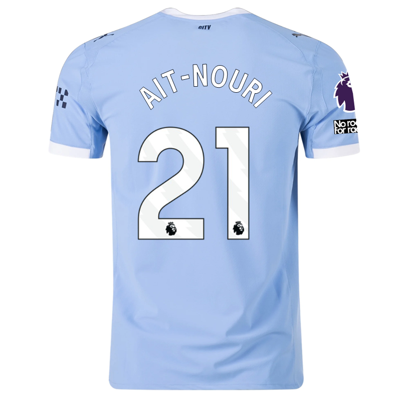 Puma Manchester City Authentic Ait- nouri Home Jersey w/ EPL + No Room For Racism Patches 25/26 (Team Light Blue/White)