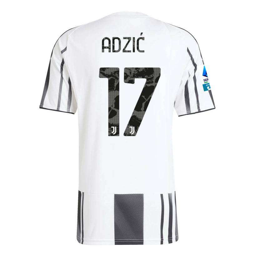 adidas Men's Juventus Adzic Home Jersey w/ Serie A Patch 25/26 (White/Black/Pink)