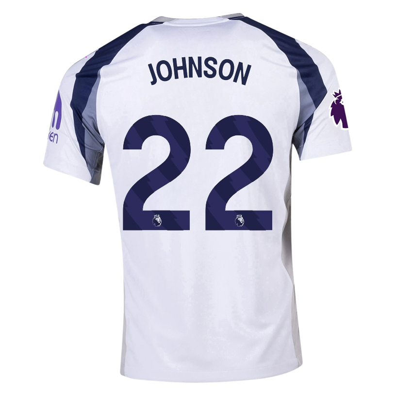 Nike Johnson Tottenham Hotspurs Home Jersey w/ EPL + No Room For Racism Patch 25/26 (White/Iron/Binary Blue)