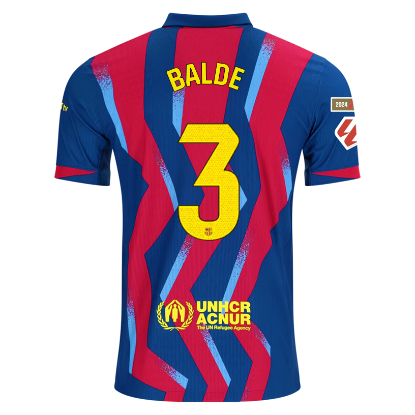 Nike Men&#39;s FC Barcelona Balde 4th Authentic Jersey 25/26 w/ La Liga Patches (Blue/Red/Yellow)