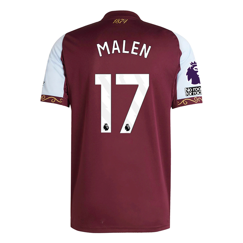 adidas Malen Men&#39;s Aston Villa Home Jersey 25/26 w/ NRFR + EPL Patches (Maroon/Blue)