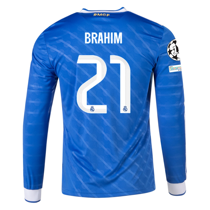 adidas Men's Real Madrid Brahim Long Sleeve Third Jersey w/ Champions League Patches 25/26 (Blue/White)