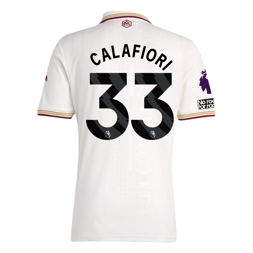 adidas Calafiori Men&#39;s Arsenal FC Third Jersey 25/26 w/ NRFR + EPL Patches (White/Burgundy)