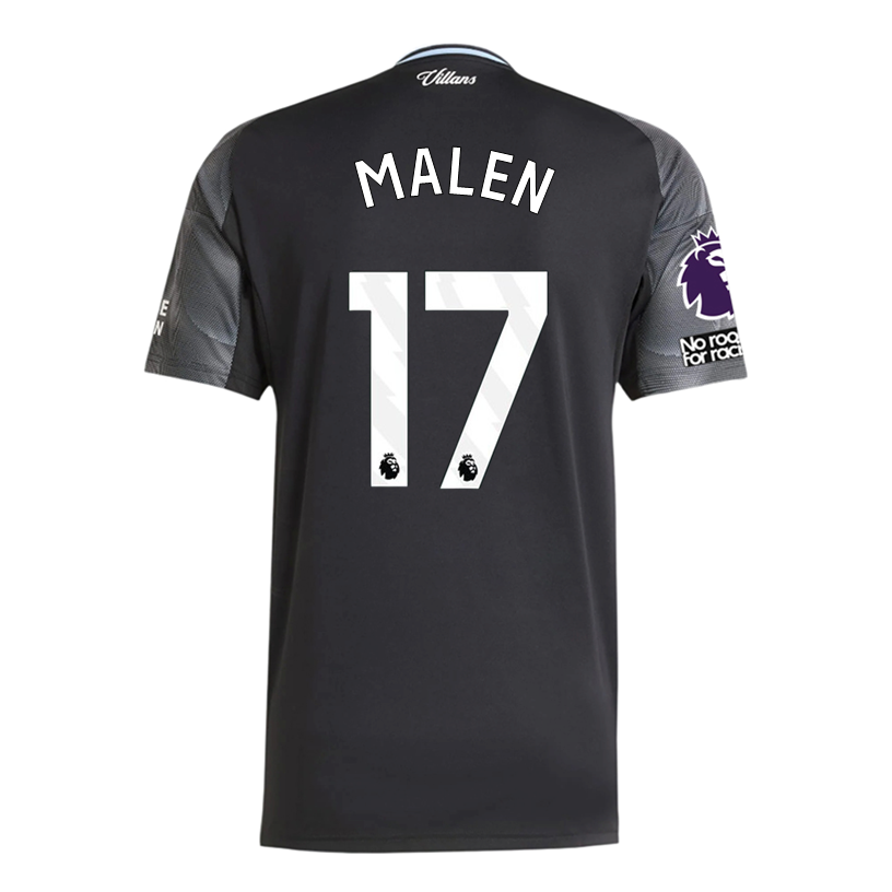 adidas Malen Men&#39;s Aston Villa 25/26 Away Jersey w/ EPL + NRFR Patches (Black/Global Blue)