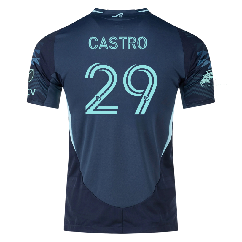 adidas J. Castro Seattle Sounders Authentic Away Jersey 25/26 w/ MLS Patches &amp; Sponsor (Aura Ink)