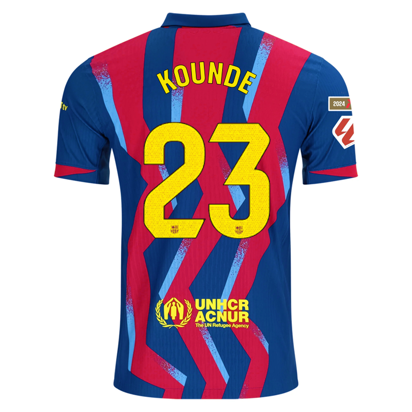 Nike Men's FC Barcelona Kounde 4th Authentic Jersey 25/26 w/ La Liga Patches (Blue/Red/Yellow)
