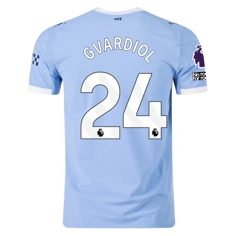 Puma Manchester City Authentic Gvardiol Home Jersey w/ EPL + No Room For Racism Patches 25/26 (Team Light Blue/White)