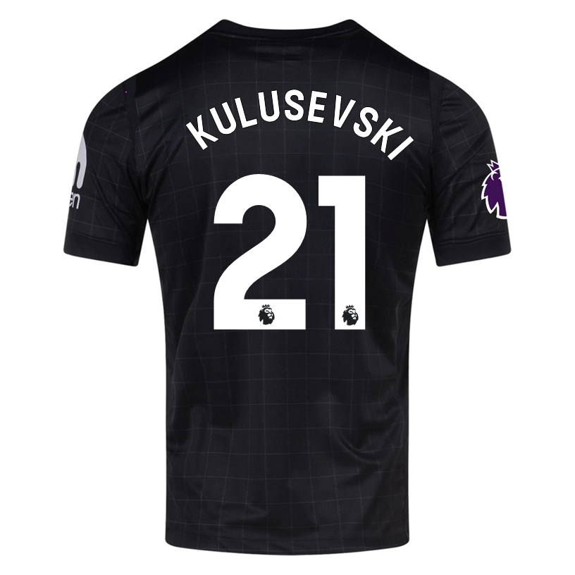 Nike Kulusevski Men's Tottenham Away Jersey w/ EPL + No Room For Racism Patches 25/26 (Black/Iron)