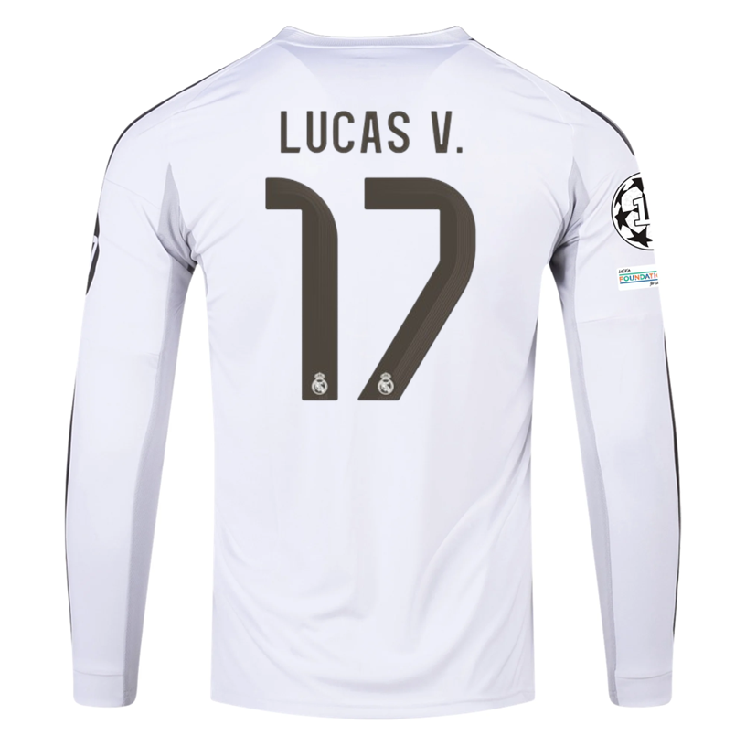 adidas Real Madrid Lucas V. Long Sleeve Home Jersey w/ Intercontinental + Champions League Patches 25/26 (White)