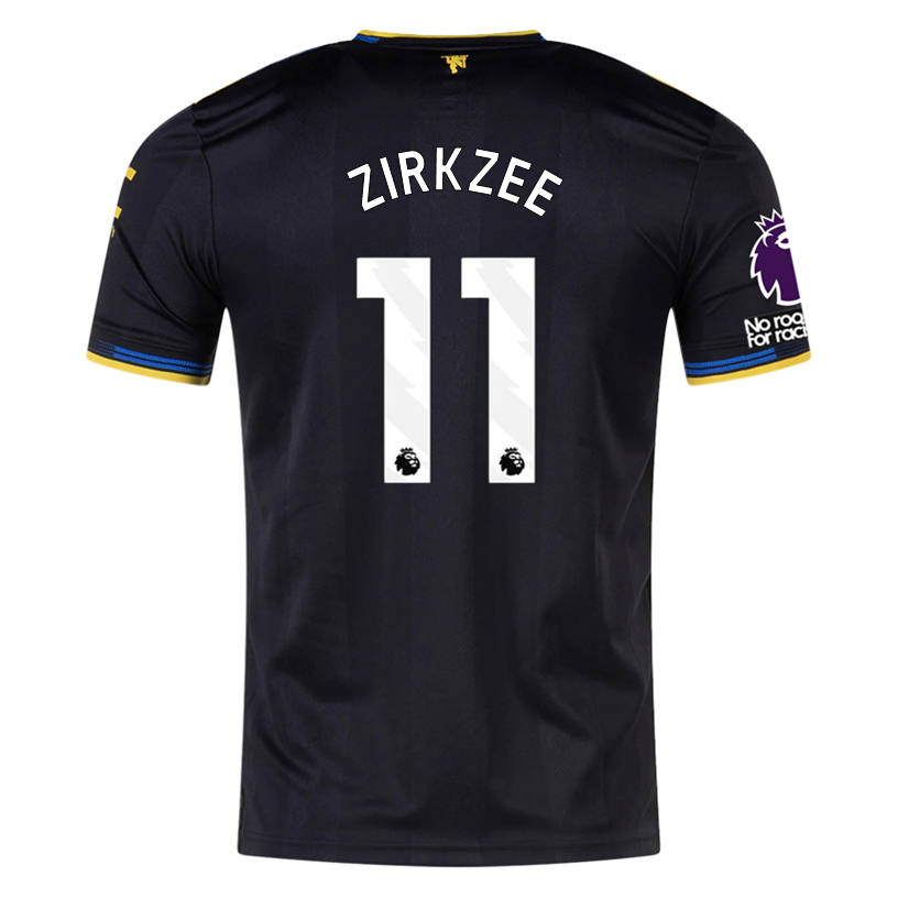 adidas Zirkzee Men's Manchester United Authentic Third Jersey 25/26 w/ NRFR + EPL Patches (Black)