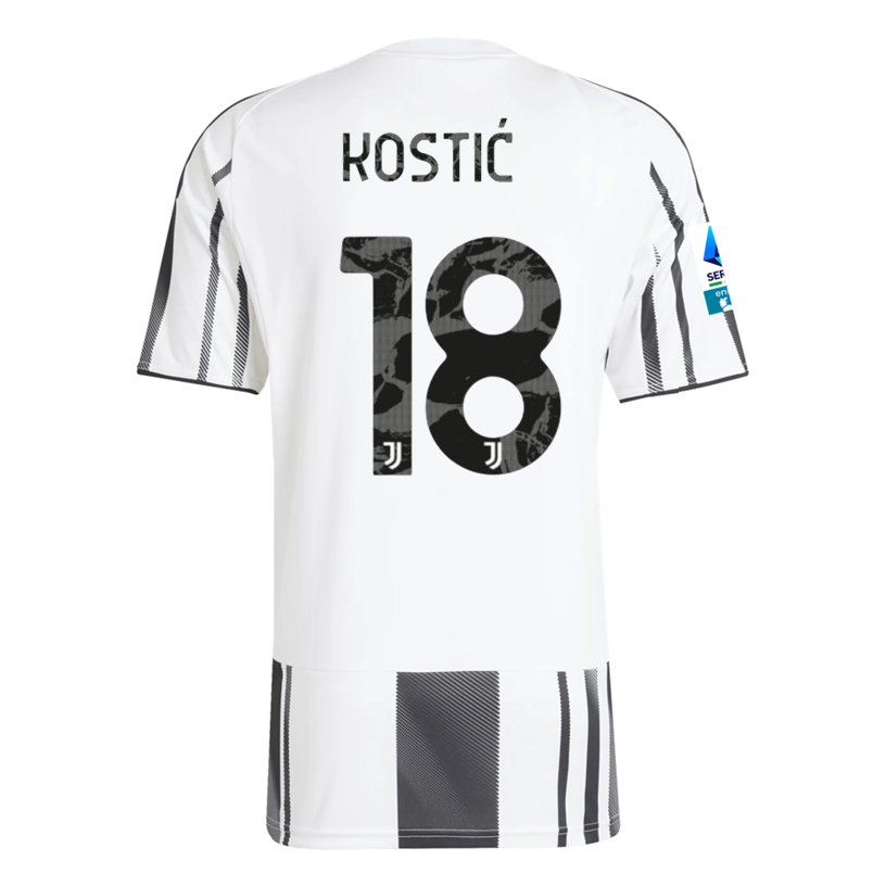 adidas Men&#39;s Juventus Kostic Home Jersey w/ Serie A Patch 25/26 (White/Black/Pink)