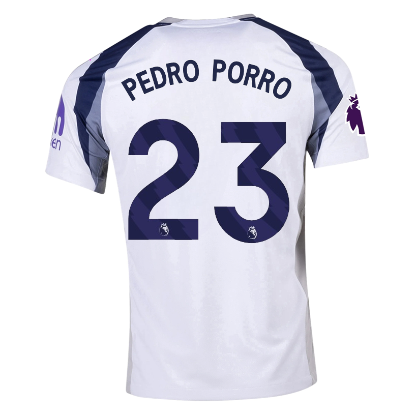 Nike Pedro Porro Tottenham Hotspurs Home Jersey w/ EPL + No Room For Racism Patch 25/26 (White/Iron/Binary Blue)
