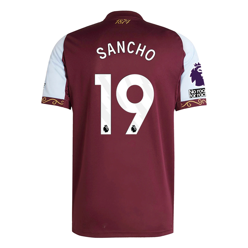 adidas Sancho Men's Aston Villa Home Jersey 25/26 w/ NRFR + EPL Patches (Maroon/Blue)