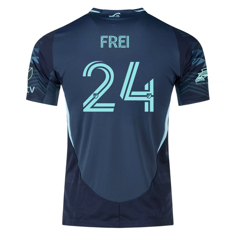 adidas S. Frei Seattle Sounders Authentic Away Jersey 25/26 w/ MLS Patches &amp; Sponsor (Aura Ink)
