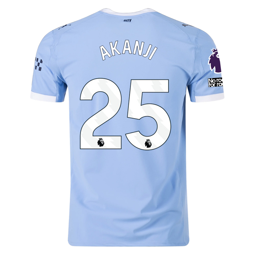 Puma Manchester City Authentic Akanji Home Jersey w/ EPL + No Room For Racism Patches 25/26 (Team Light Blue/White)