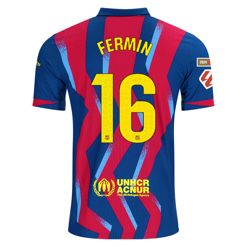 Nike Men's FC Barcelona Fermin 4th Authentic Jersey 25/26 w/ La Liga Patches (Blue/Red/Yellow)