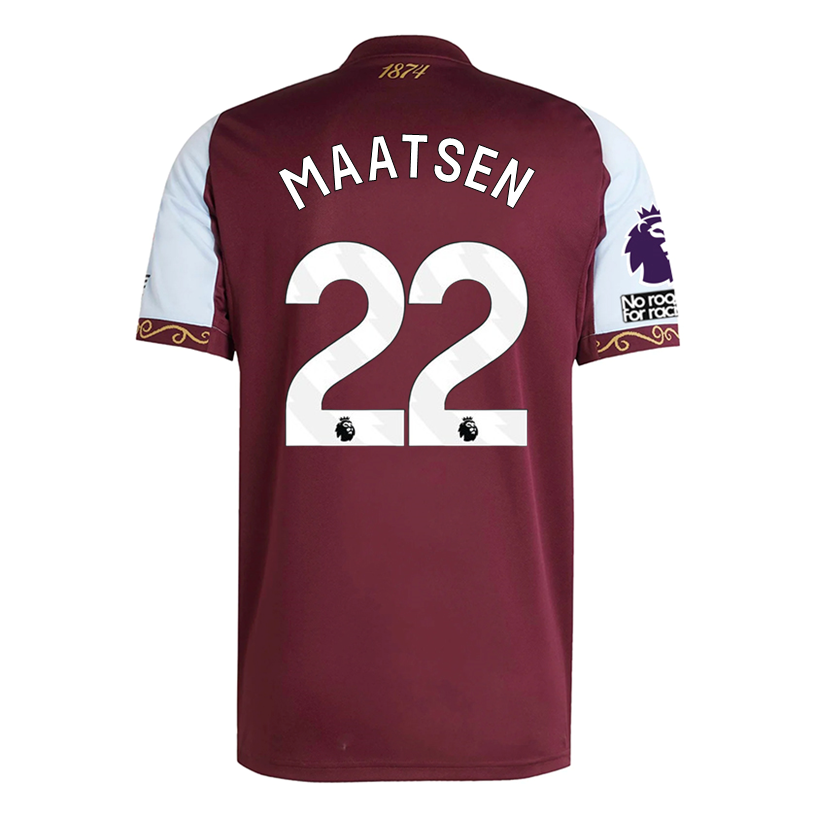 adidas Maatsen Men&#39;s Aston Villa Home Jersey 25/26 w/ NRFR + EPL Patches (Maroon/Blue)