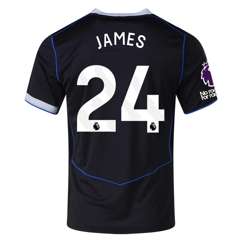 Nike James Chelsea T90 Third Jersey w/ EPL + NRFR + CWCC Patch 25/26 (Black/Silver)