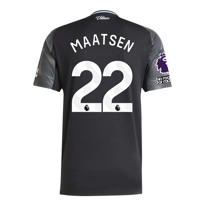 adidas Maatsen Men&#39;s Aston Villa 25/26 Away Jersey w/ EPL + NRFR Patches (Black/Global Blue)