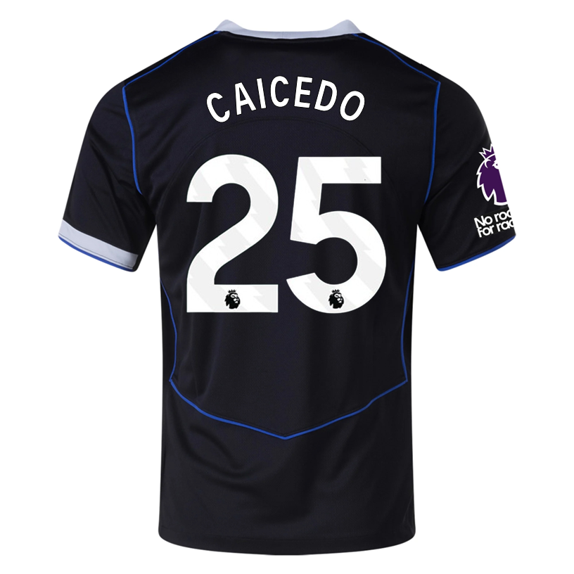Nike Caicedo Chelsea T90 Third Jersey w/ EPL + NRFR + CWCC Patch 25/26 (Black/Silver)
