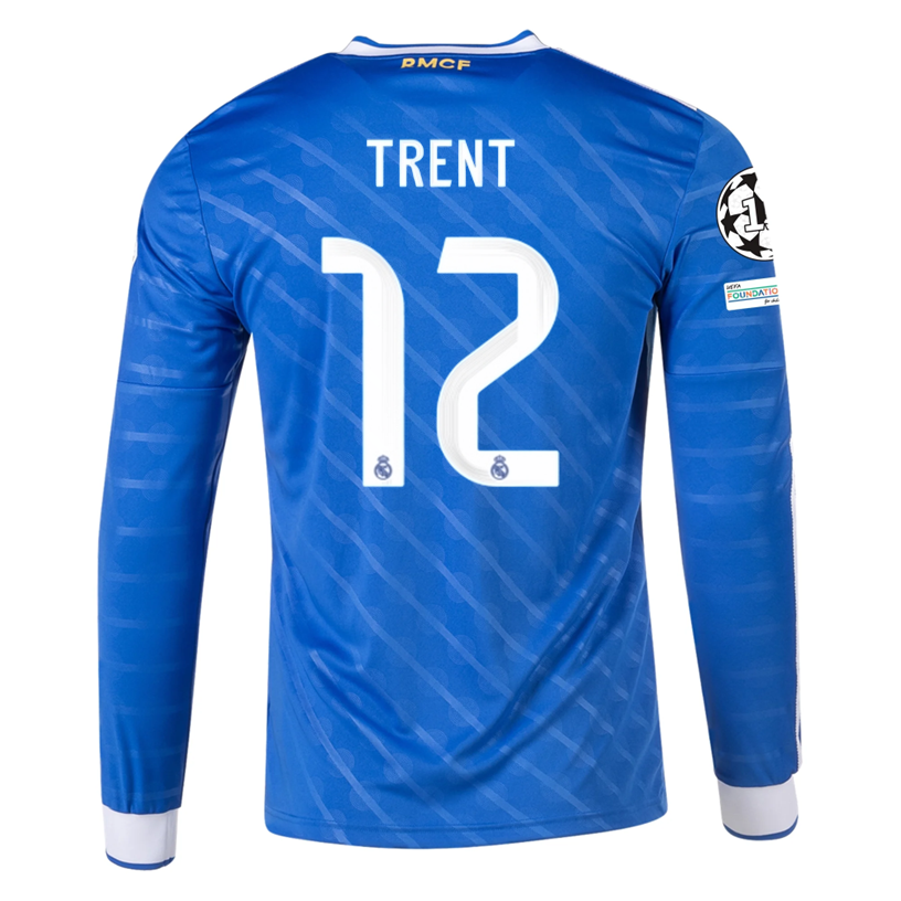 adidas Men's Real Madrid Trent Long Sleeve Third Jersey w/ Champions League Patches 25/26 (Blue/White)
