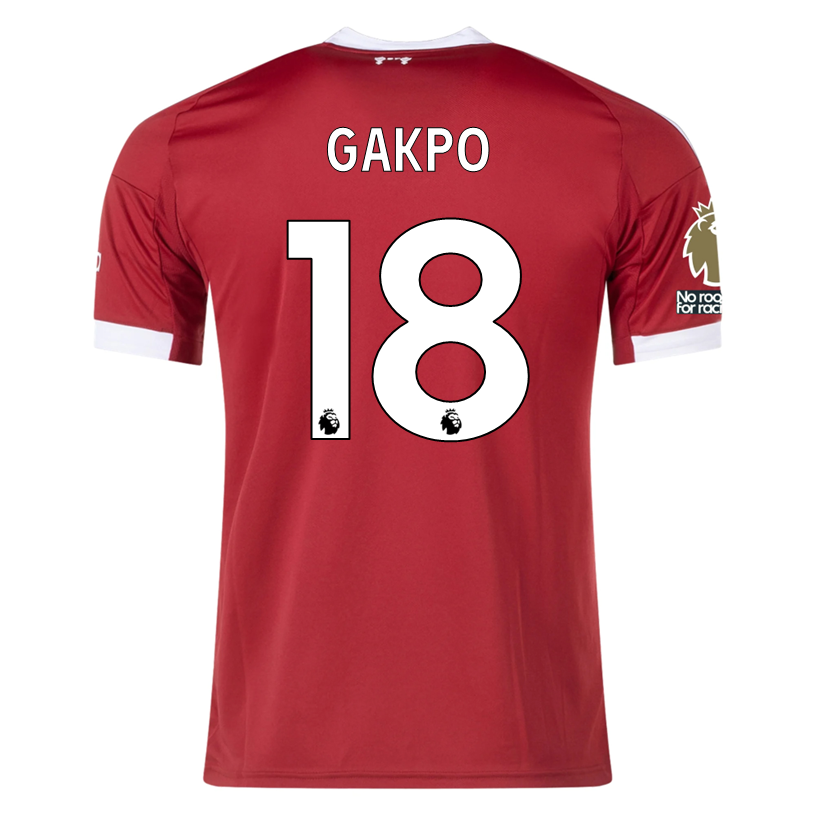 adidas Gakpo Men's Liverpool Home Jersey 25/26 w/ NRFR + EPL Champions Patch (Strawberry Red)