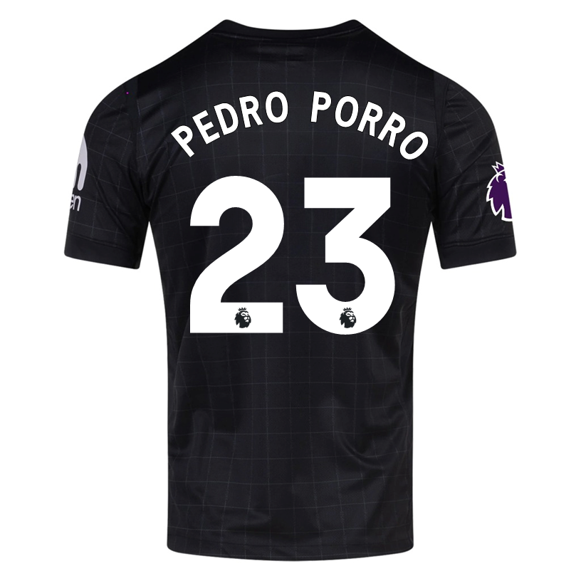 Nike Pedro Porro Men's Tottenham Away Jersey w/ EPL + No Room For Racism Patches 25/26 (Black/Iron)