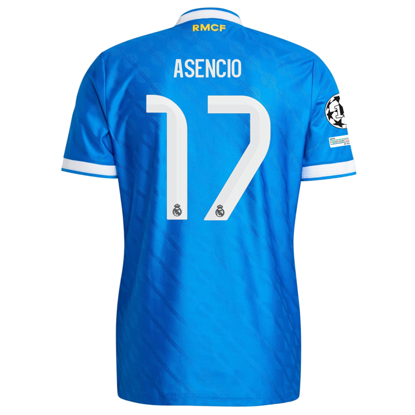adidas Men's Asencio  Real Madrid 25/26 Authentic Third Jersey w/ Champions League Patches (Blue)